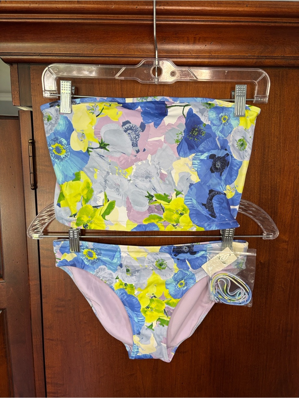 Aerie 3-Pc Set, Floral Longline Bandeau Top/ Cheekiest and Full Coverage Bottoms